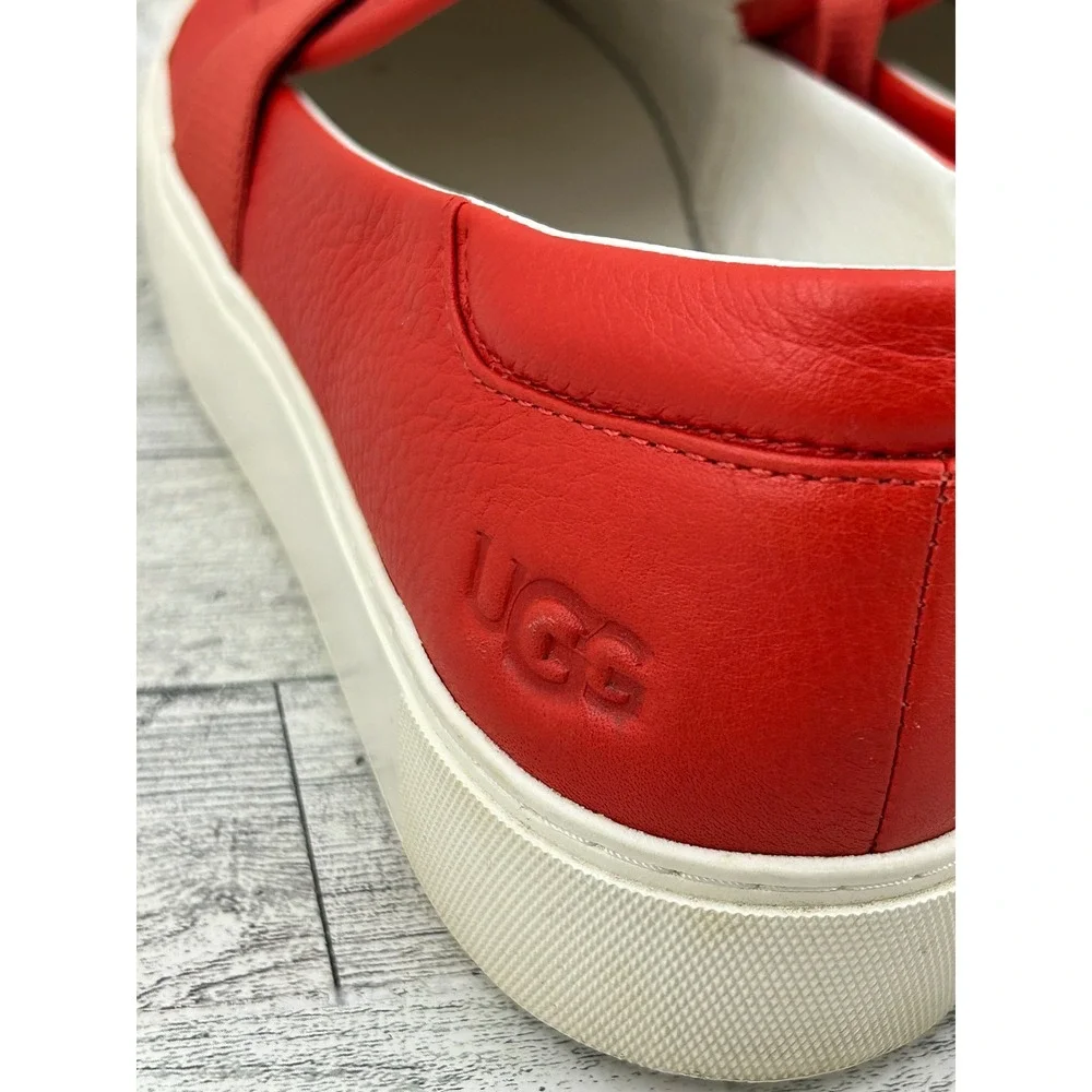 UGG Sammy Red‎ Leather Slip On Sneakers 1112415 Women Size 9 Platform Loafers